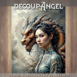 Mystic Bond Woman and Dragon in Harmony Decoupage