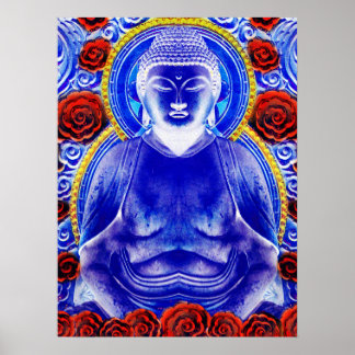 Mystic Buddha - Coola Blue & Red Tones Poster