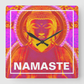 Mystic Buddha - Rosa och Orange Fyrkantig Klocka