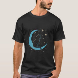 Mystic Cat on Blue Moon Night Sky T Shirt