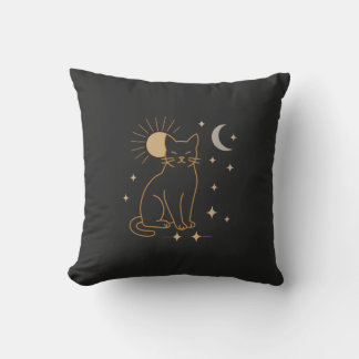 Mystic Cat Throw Pillow – Minimalist Celestial Lin Kudde