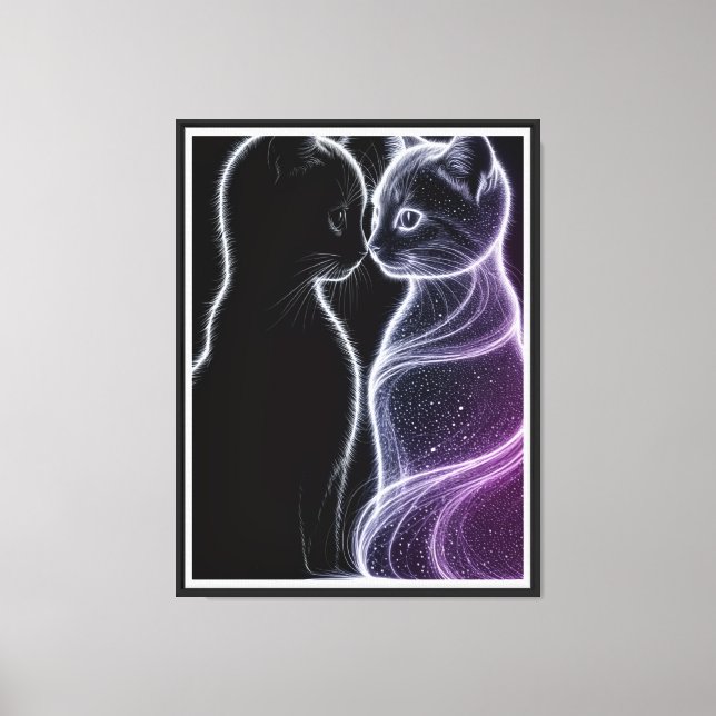 Mystic Cats - Black and Light Duo on Mörk Canvas (Framsida)