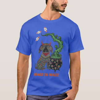 Mystic Cauldron Guardian Enchanted Horned Dog Art  T Shirt