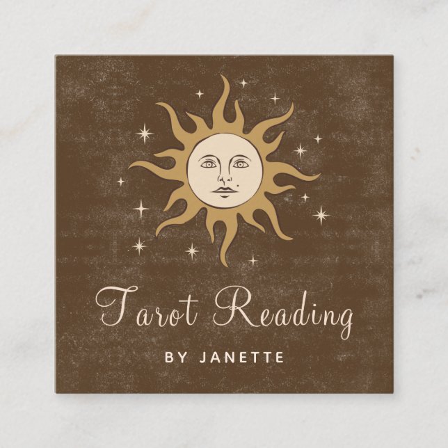 Mystic Celestial Måne Sol Magic Psychic Tarot Boho Fyrkantigt Visitkort (Framsida)