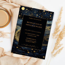 Mystic Celestial Midnight Blue Guld Stars Måne Inbjudningar