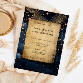 Mystic Celestial Midnight Blue Guld Stars Måne Inbjudningar
