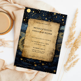 Mystic Celestial Midnight Blue Guld Stars Måne Inbjudningar