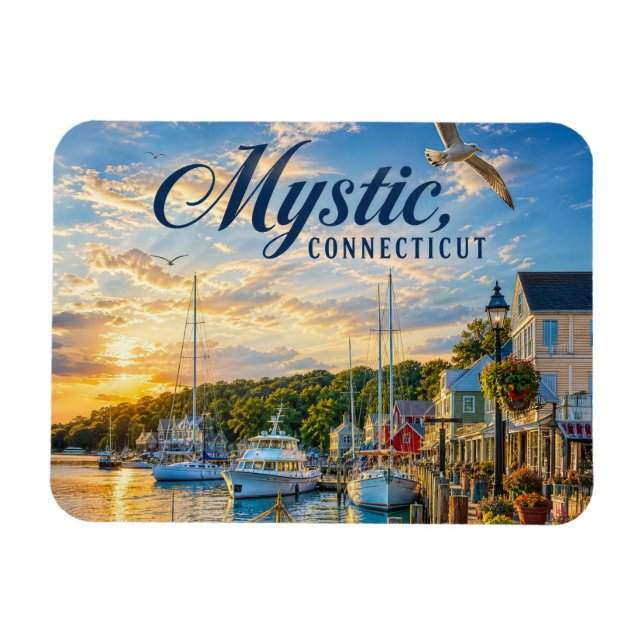 Mystic, Connecticut Hamn Solnedgång Magnet (Horisontell)