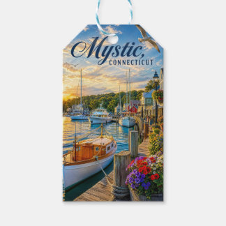 Mystic, Connecticut Hamn Solnedgång Presentetikett