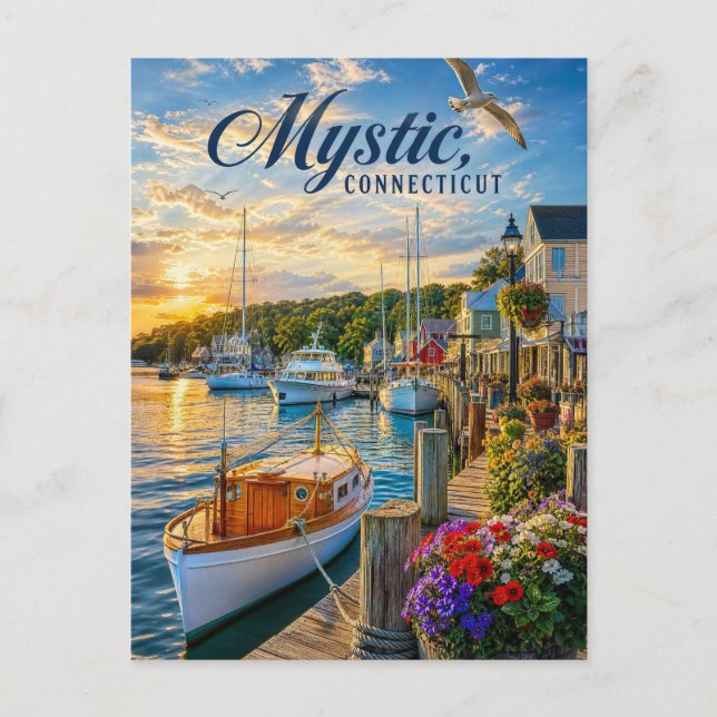 Mystic, Connecticut Hamn Solnedgång Vykort (Framsida)