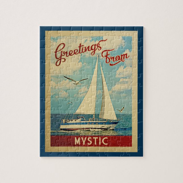 Mystic Connecticut Jigszle Puzzle Sailboat-Vintage Pussel (Vertikal)