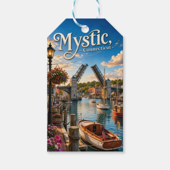 Mystic, Connecticut klaffbro hamn Presentetikett (Framsidan)