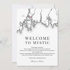 Mystic CT Karta Bröllop Välkommen Brev Black White Tack Kort