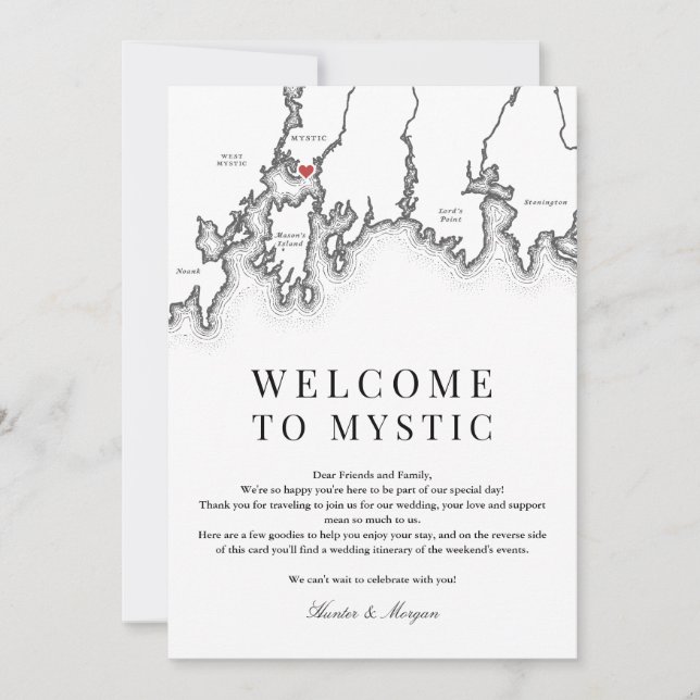 Mystic CT Karta Bröllop Välkommen Brev Black White Tack Kort (Framsida)
