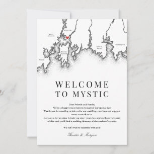 Mystic CT Karta Bröllop Välkommen Brev Black White Tack Kort