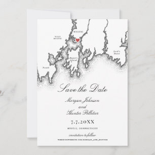Mystic CT Karta Elegant Black and White Bröllop Spara Datumet