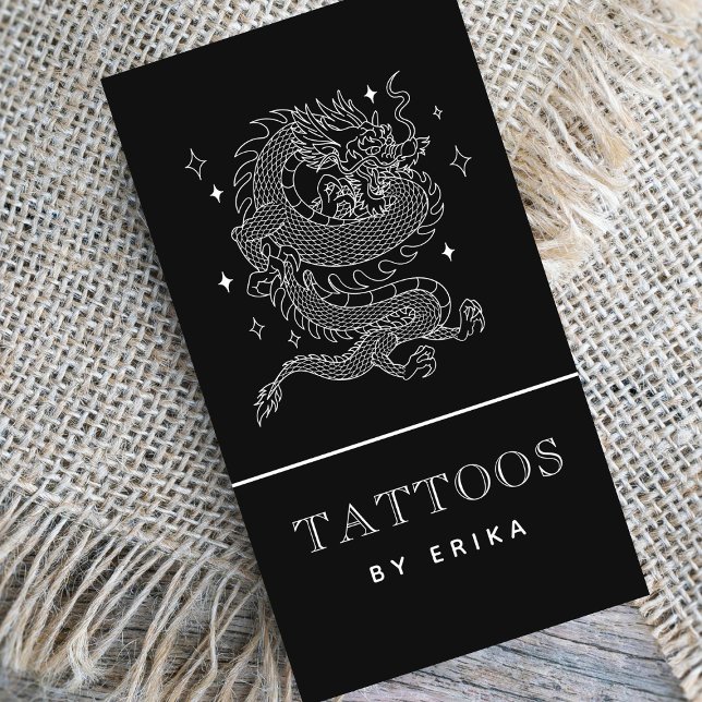 Mystic Dragon Black & White Tattoo Artist Modern Visitkort (Skapare uppladdad)