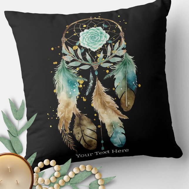 Mystic Dreamcatcher Andlig Metaphysical Yoga Kudde (Watercolor Dreamcatcher Pillow in Black)