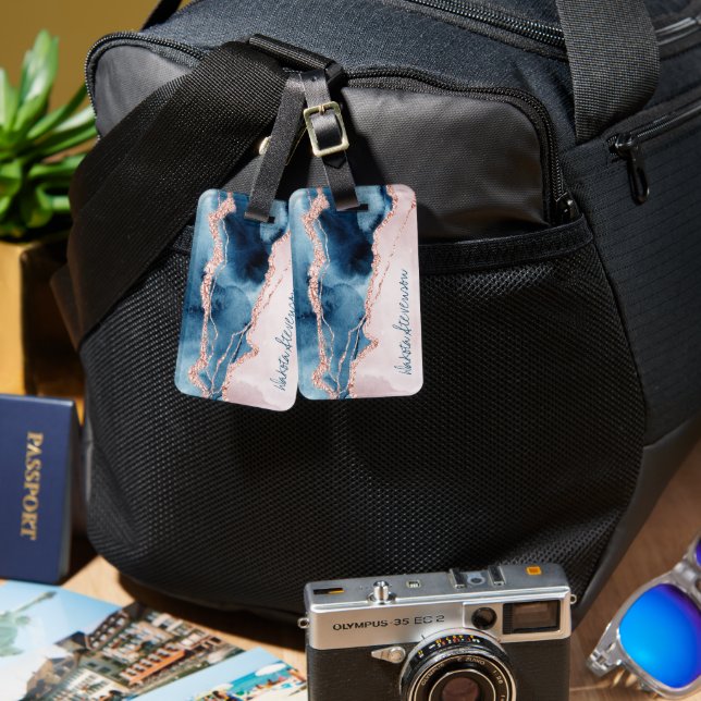 Mystic Elegance | Monogram för persisk Rosa Peach  Bagagebricka (Fram & Baksida)