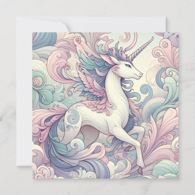Mystic Elegance: Pastel Kirin Whispers Inbjudningar (Framsida)