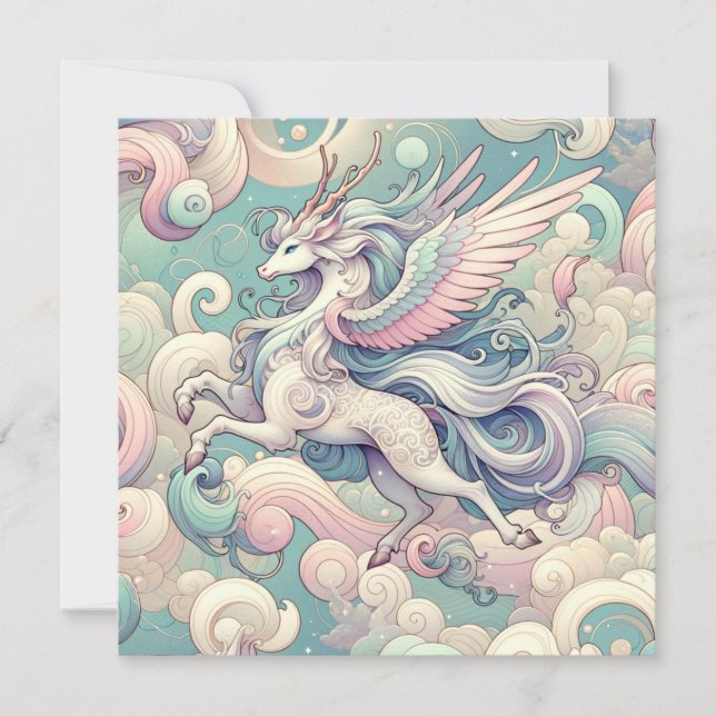 Mystic Elegance: Pastel Kirin Whispers Inbjudningar (Framsida)