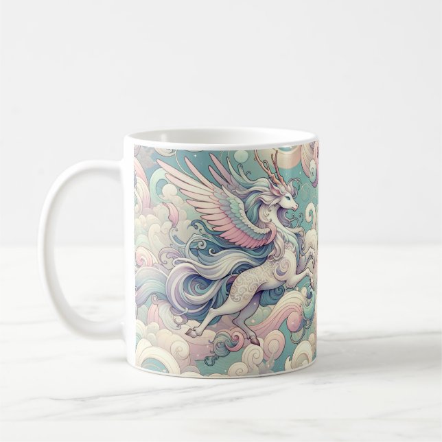 Mystic Elegance: Pastel Kirin Whispers Kaffemugg (Vänster)