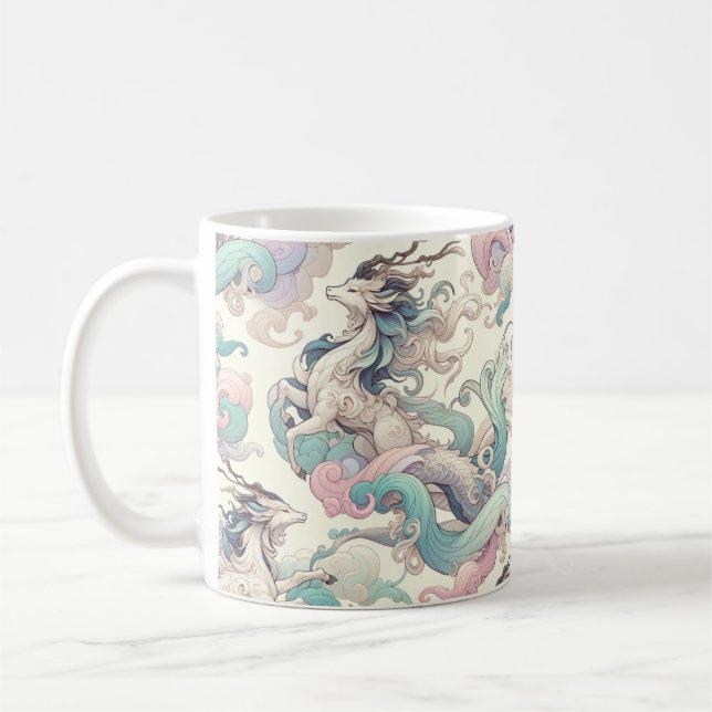 Mystic Elegance: Pastel Kirin Whispers Kaffemugg (Vänster)