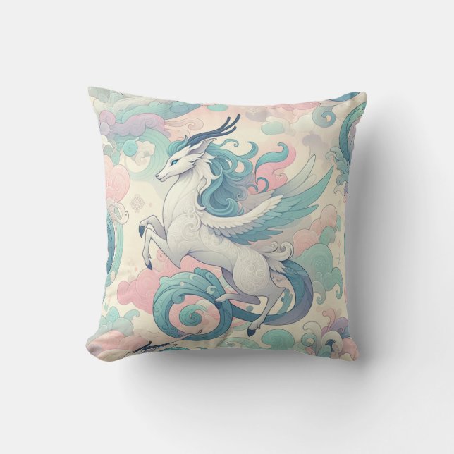 Mystic Elegance: Pastel Kirin Whispers Kudde (Framsida)