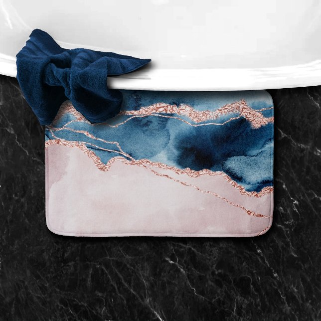 Mystic Elegance | Teal Blue och Ro Guld Agate Badrumsmatta (Skapare uppladdad)