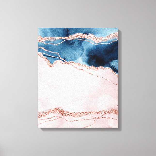 Mystic Elegance | Teal Blue och Ro Guld Agate Canvastryck (Framsida)
