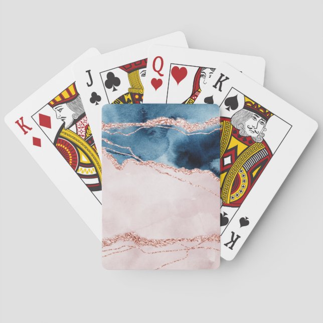 Mystic Elegance | Teal Blue och Ro Guld Agate Casinokort (Baksidan)