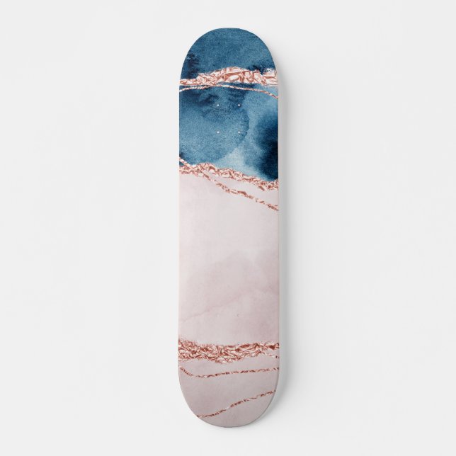 Mystic Elegance | Teal Blue och Ro Guld Agate Mini Skateboard Bräda 18,5 Cm (Framsida)