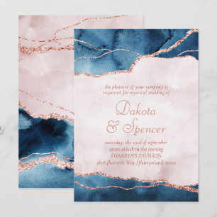 Mystic Elegance   Teal Blue Rosa Stone Bröllop Inbjudningar