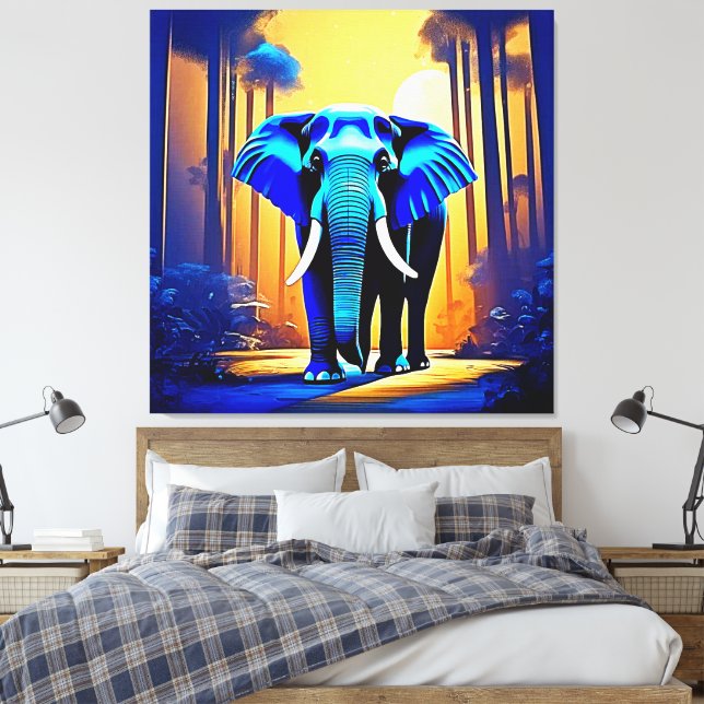 Mystic Elephant: Sunset Forest Journey Canvastryck (Insitu (sovrum))