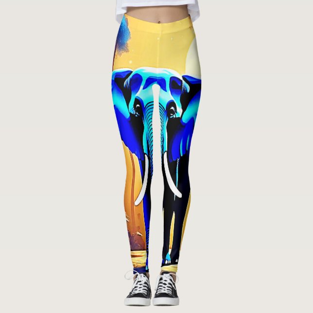 Mystic Elephant: Sunset Forest Journey Leggings (Framsida)