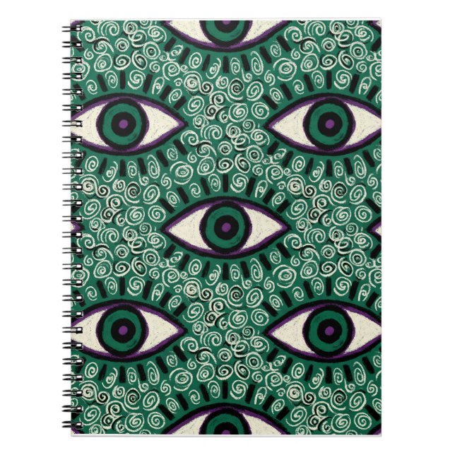 "Mystic Emerald Eyes" - Psychedelic Swirl Seamless Anteckningsbok (Framsidan)