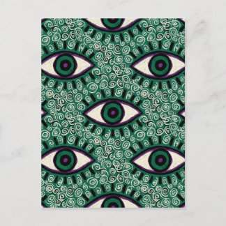 "Mystic Emerald Eyes" - Psychedelic Swirl Seamless Inbjudan Vykort