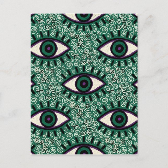 "Mystic Emerald Eyes" - Psychedelic Swirl Seamless Inbjudan Vykort (Framsida)