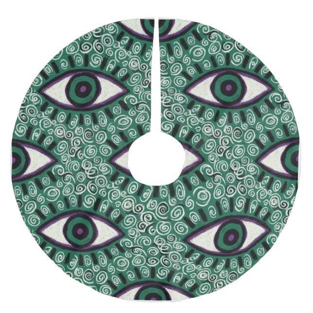 "Mystic Emerald Eyes" - Psychedelic Swirl Seamless Julgransmatta Borstad Polyester (Framsidan)