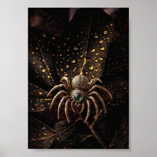 Mystic Emerald Spider – Antique Golden Art Poster