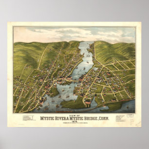 Mystic flod Connecticut 1879 panorama- karta Poster