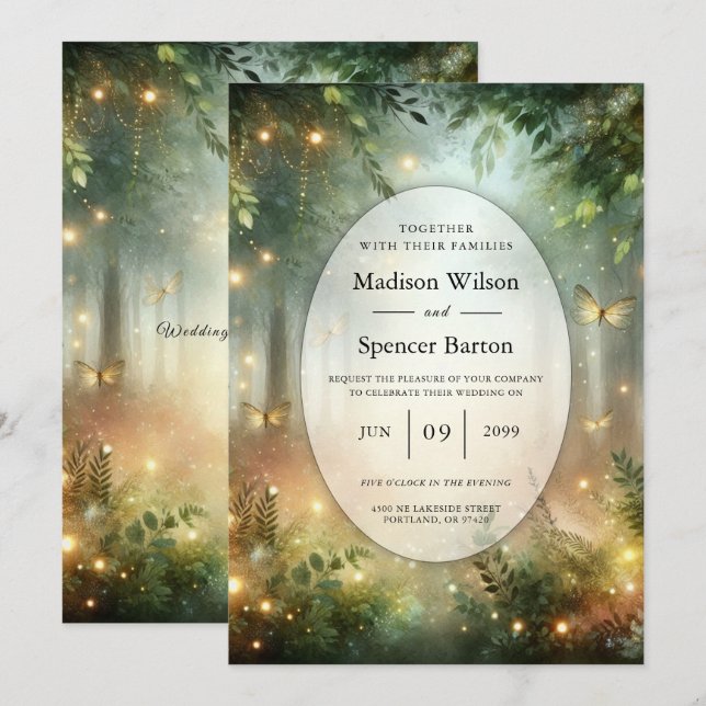 Mystic Forest Meadow Magic Wedding Inbjudningar (Fram/baksida)