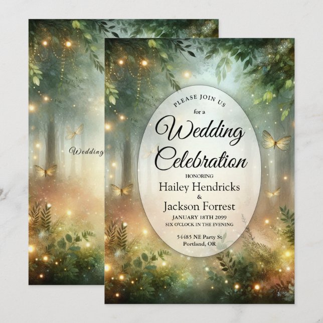 Mystic Forest Meadow Magic Wedding Inbjudningar (Fram/baksida)