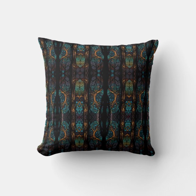 Mystic Forest Mosaic Blue & Black mönster Cushion Kudde (Framsida)