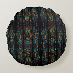 Mystic Forest Mosaic Blue & Black mönster Cushion Rund Kudde