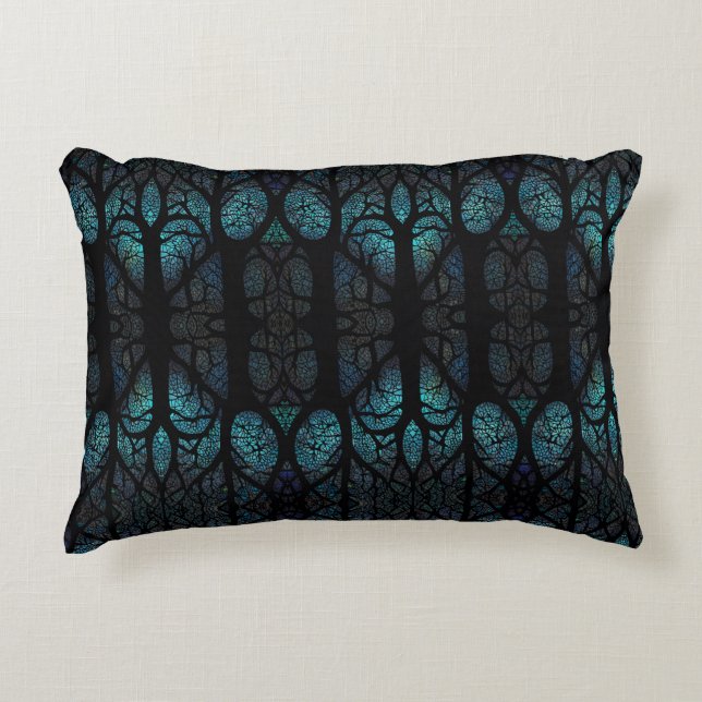Mystic Forest Mosaic Blue & Black mönster Prydnadskudde (Framsidan)