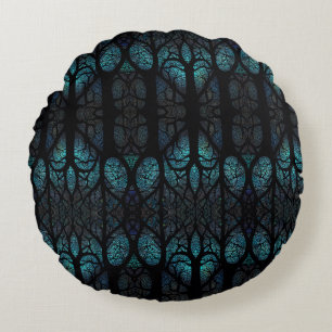 Mystic Forest Mosaic Blue & Black mönster Rund Kudde