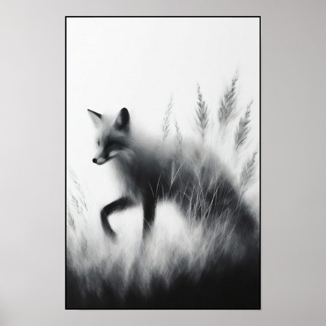 Mystic Fox in Moonlit Grass Poster (Framsidan)