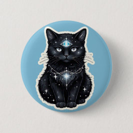 Mystic Galaxy Cat Button – Cosmic Third Eye Space Knapp