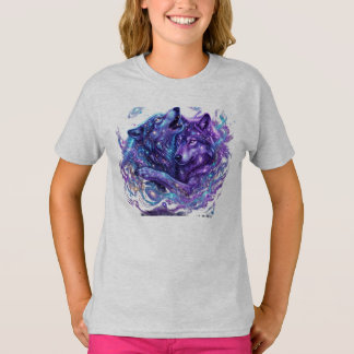 Mystic Galaxy Kids T-Shirt Blå Cosmic Wolf Art